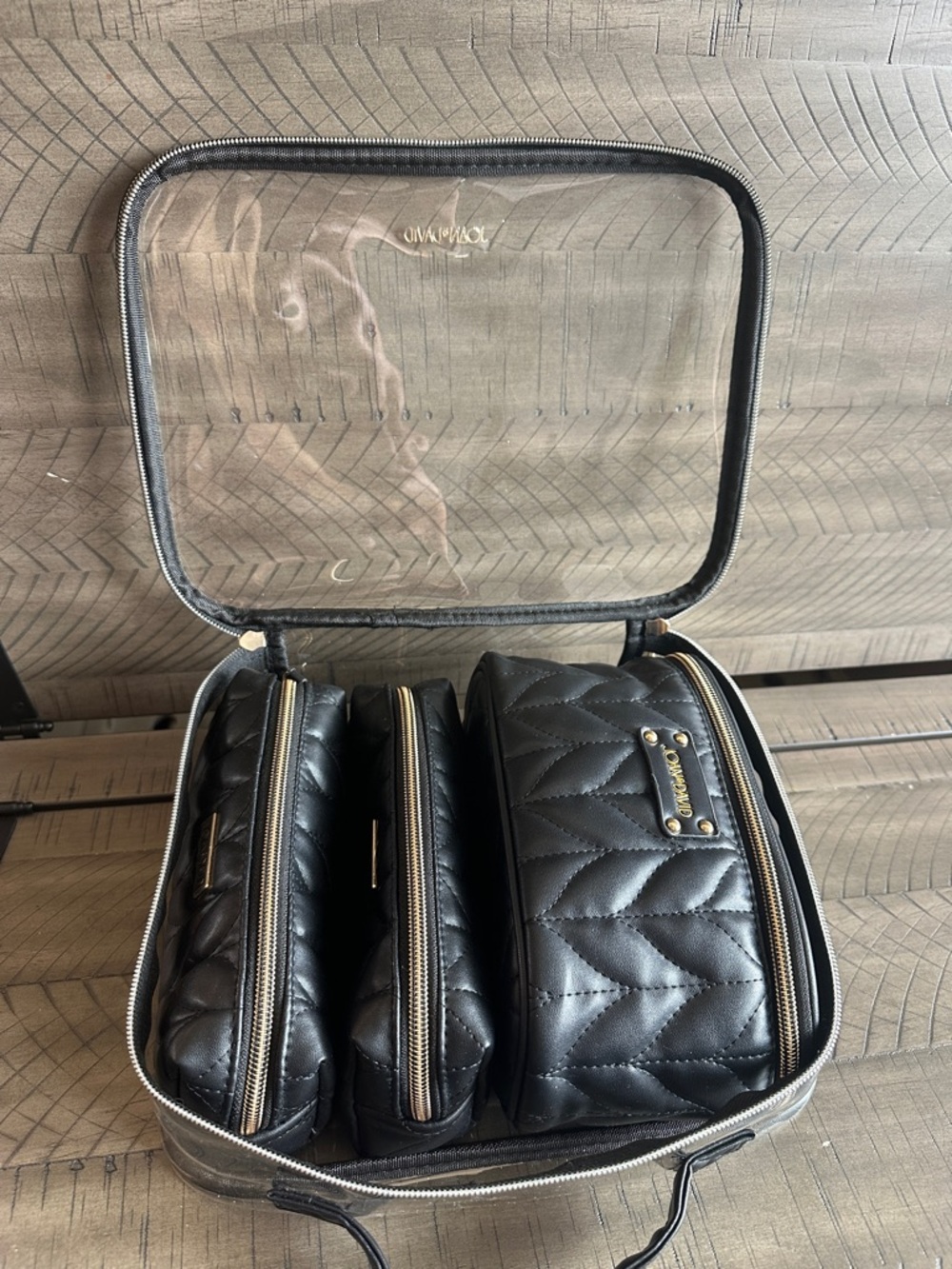 Black Quilted Travel Toiletry Bag Set - Quilted Organizer Pouches